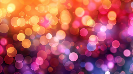Poster - Colorful bokeh background with soft, out-of-focus light circles in vibrant shades of red, orange, pink, and purple, creating a dreamy and festive atmosphere.