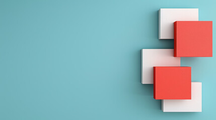 Poster - Minimalist abstract composition with red and white geometric squares against a blue background, evoking modern design aesthetics and simplicity.