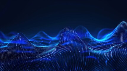 Poster - abstract blue digital sound waves on dark background