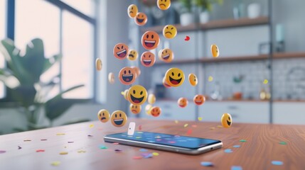 mobile phone on table with emoticon