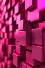 Poster - Futuristic abstract   of pink cubes creating a modern geometric pattern with depth perspective, ideal for technology and design backgrounds.