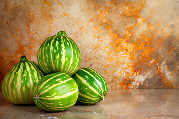 Poster - Ash gourd or petha, popular indian fruit, on indian motif background