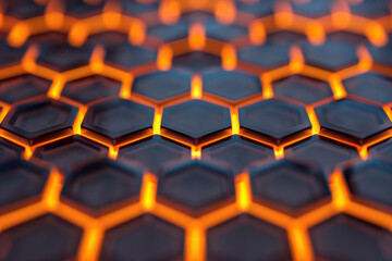 Poster - Close-up of a glowing honeycomb pattern with orange illumination, showcasing futuristic and geometric design elements in a dynamic, abstract background.