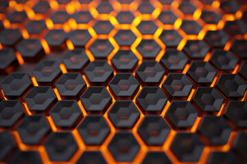 Poster - Abstract futuristic hexagonal pattern with glowing orange light. Modern technology and innovation concept.