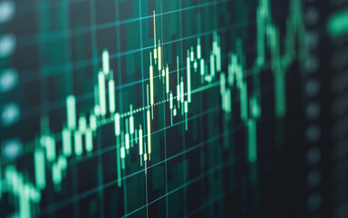 Poster - Close-up of a digital stock market chart showing data visualization on a computer screen, illustrating financial trends and investment analysis.