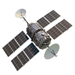 futuristic space satellite on isolated background. high-tech communication satellite in orbit.