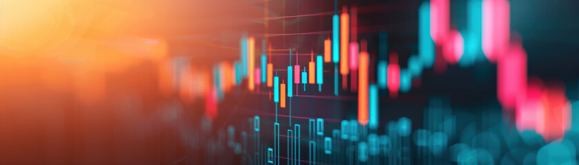 Poster - close-up of financial stock market graph showing rising figures with a glowing background, represent