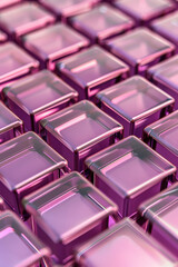 Rows of metallic pink geometric cubes creating a reflective, futuristic abstract background with a modern, high-tech aesthetic.