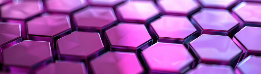 Poster - Vibrant purple hexagonal pattern background with a glossy, reflective surface. Ideal for modern design, technology, and abstract art concepts.