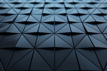 Poster - Modern abstract geometric pattern featuring  triangular shapes in a dark, reflective material. Ideal for backgrounds, design, and architectural inspiration.