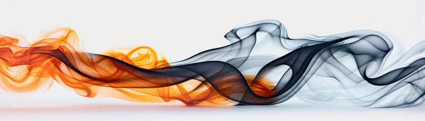 Poster - Abstract artwork featuring intertwining black and orange wisps on a white background, creating a sense of movement and dynamic contrast.