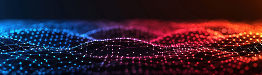 Poster - colorful abstract background with interconnected glowing dots and lines forming a digital network, b