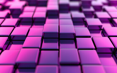 Poster - abstract geometric purple and pink cubes background with depth of field effect. modern digital patte