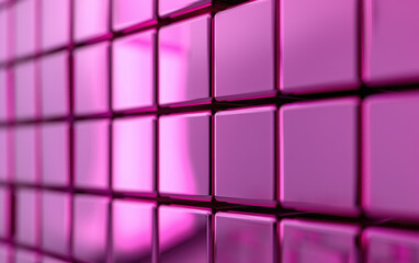 Poster - Vibrant close-up of shiny, pink square tiles forming a geometric pattern. Perfect for modern backgrounds, design elements, and creative art projects.
