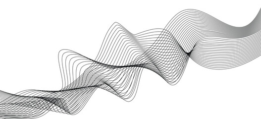 Poster - Abstract wavy lines, flowing ribbons, dynamic curves, grayscale, monochromatic, sinuous patterns, geometric waves uturistic aesthetic, clean lines, ethereal texture