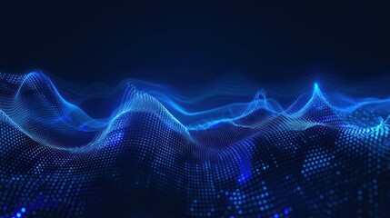 Poster - abstract blue digital sound waves on dark background