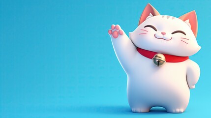 Cute white cat on blue background