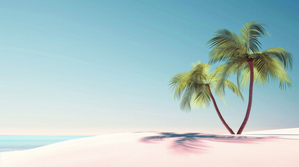 Wall Mural - Sea, empty sandy shore and palm trees, minimalist landscape