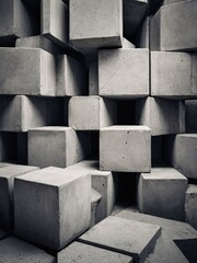 Wall Mural - Shifted and rotated grey concrete cube blocks, abstract background wallpaper