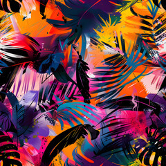 Aufkleber - Abstract seamless tropical pattern featuring vibrant colors and bold brushstrokes