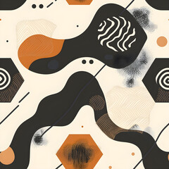 Poster - Abstract seamless pattern with geometric shapes combining wavy lines and organic forms