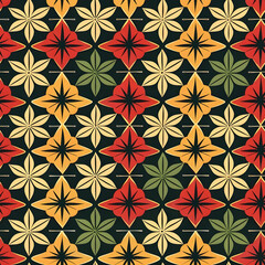 Aufkleber - Colorful starry flowers creating seamless pattern on dark background