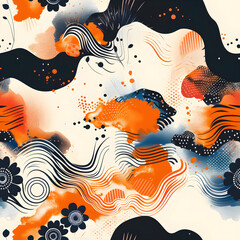 Poster - Abstract orange and blue pattern with floral details