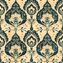 Aufkleber - Seamless damask pattern repeating floral design on grunge background