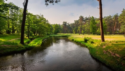 Canvas Print - utrata river in polish park zelazowa wola masovia poland