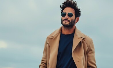 Wall Mural - Man in Tan Coat and Sunglasses Outdoors