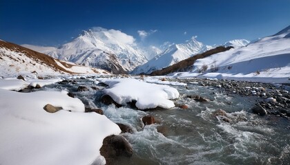 Wall Mural - snowy mountains mountain river elbrus region caucasus