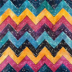 Aufkleber - Galaxy pattern repeating zig zag chevron design with watercolor texture