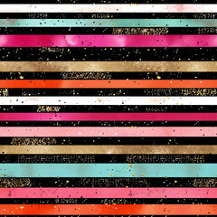 Aufkleber - Seamless pattern with colorful stripes glitter and splashes on black background