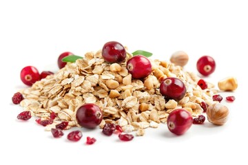 Wall Mural - A bowl of rolled oats topped with dried cranberries and chopped nuts, perfect for a healthy breakfast or snack