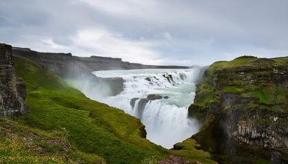 Wall Mural - gullfoss waterfall in iceland europe on a cloudy day