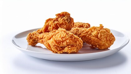 Wall Mural - fried chicken on white plate on white background