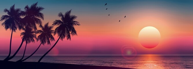 Wall Mural - Tropical Sunset With Palm Trees