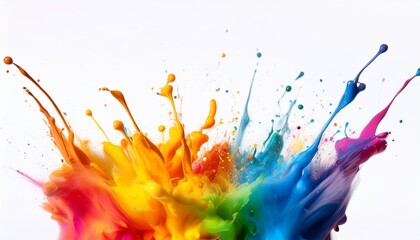 Wall Mural - a colorful splash of paint with a rainbow of colors the splatter of paint is in the middle of the image and is surrounded by a white background the colors are bright and vibrant