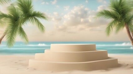 Wall Mural - Beach sand sea background podium 