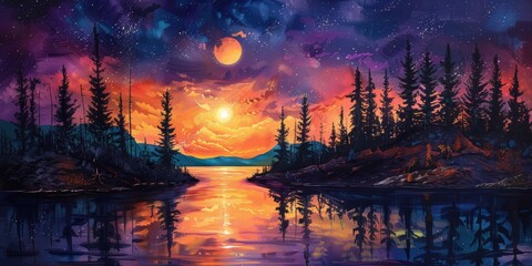 Poster - Serene Wilderness: A Breathtaking Sunset Landscape