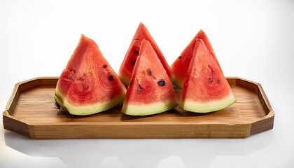 Sticker - watermelon slices on wooden tray on white