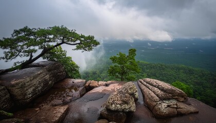 Wall Mural - pha lom sak during the rainy season phu kradueng thailand