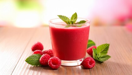 Wall Mural - fruit smoothie drink made of fresh raspberry and mint