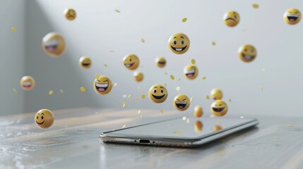 mobile phone on table with emoticon