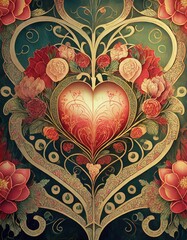 Wall Mural - heart with floral pattern