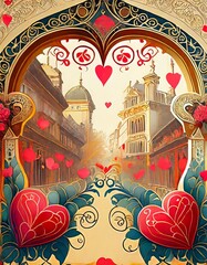 Wall Mural - heart with floral pattern