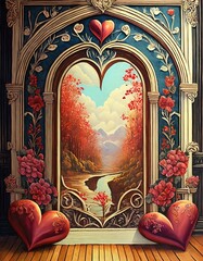 Wall Mural - heart with floral pattern