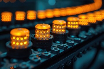 Poster - Close up of Illuminated Electronic Components on a Circuit Board