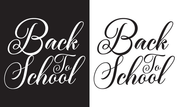 Back To School typography clip art design on plain white and black isolated background for card, shirt, hoodie, sweatshirt, apparel, tag, mug, icon, poster or badge. Vector illustration. EPS 10