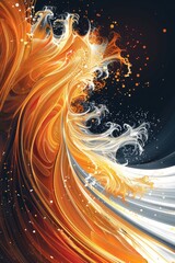 Poster - a painting of a wave with vibrant orange and white swirls, great for decorative purposes or as a bac